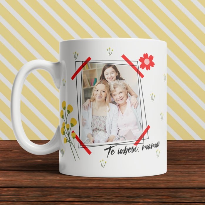 Cană personalizată cu o poză și text - Te iubesc, mama!