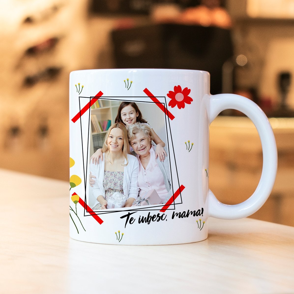 Cană personalizată cu o poză și text - Te iubesc, mama!