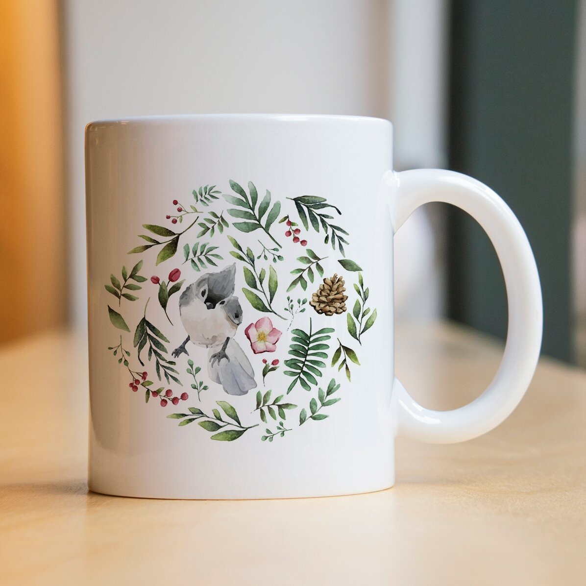 Cană personalizată cu pasăre pentru ea - model de Crăciun