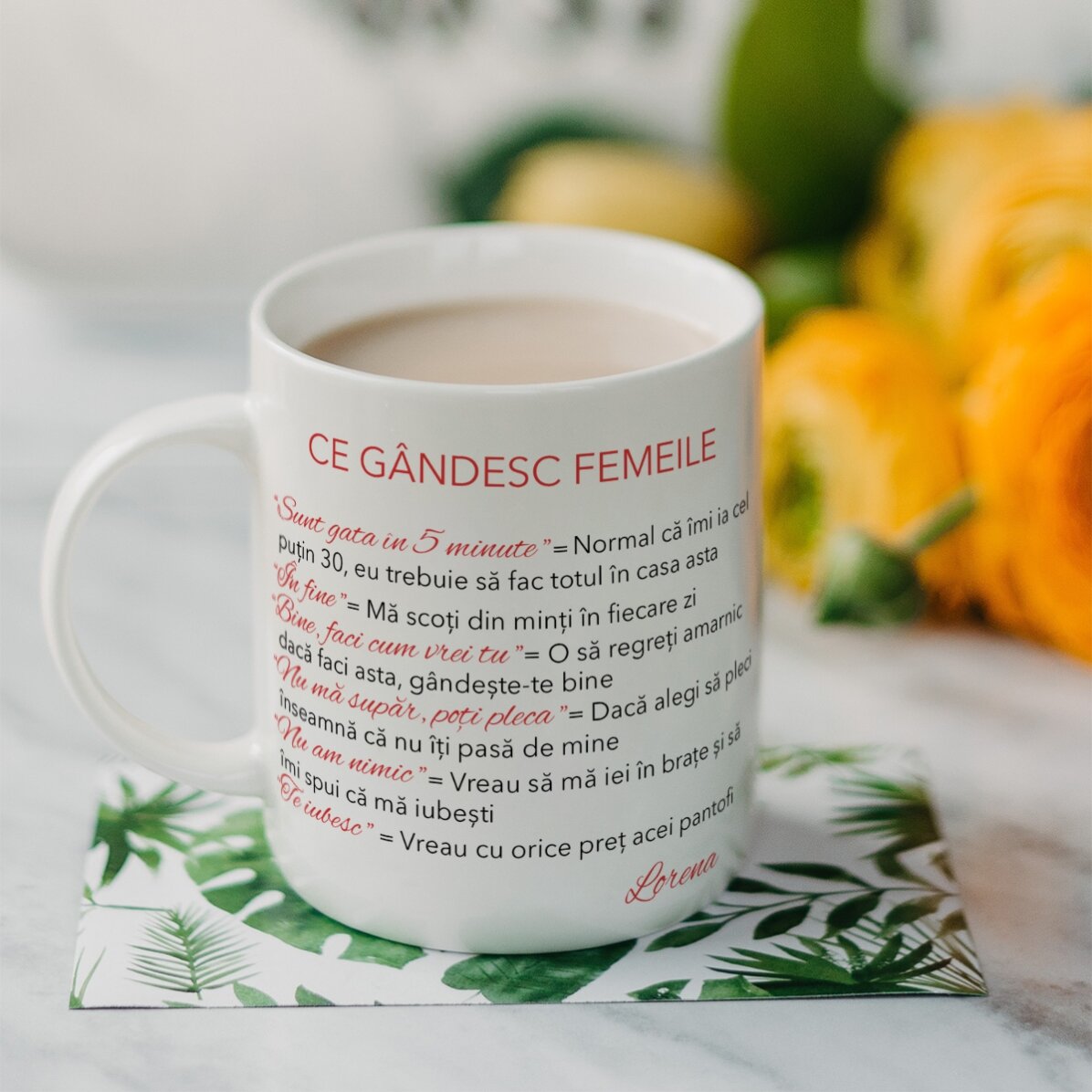 Cană personalizată cu text - Ce gândesc femeile