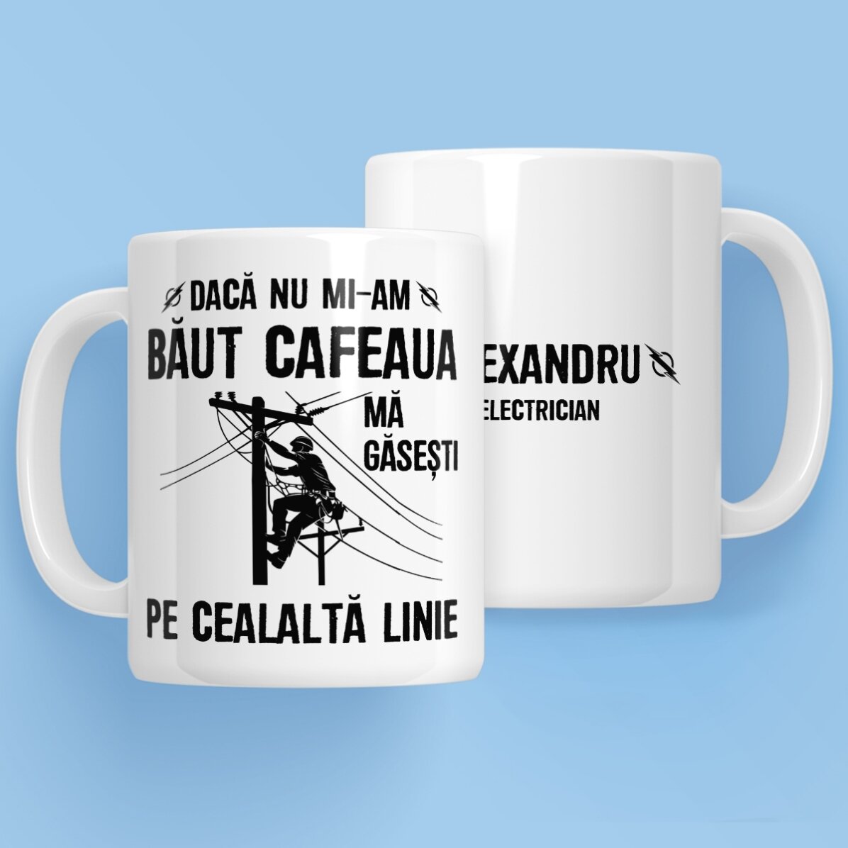 Cană personalizată cu text pentru electricieni - Înaltă tensiune