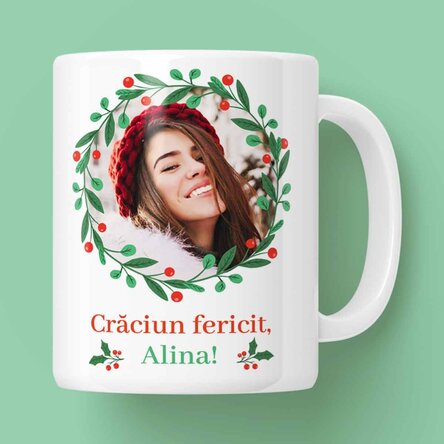 Cană personalizată cu text și poză - Crăciun fericit!