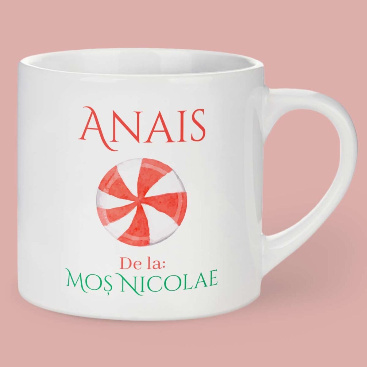 Cană personalizată pentru copii cu text - De la Moș Nicolae