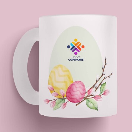 Cană sticlă mată personalizată cu logo și text - Paște fericit!