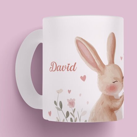  Cană sticlă mată personalizată cu nume - Iepurași îndrăgostiți