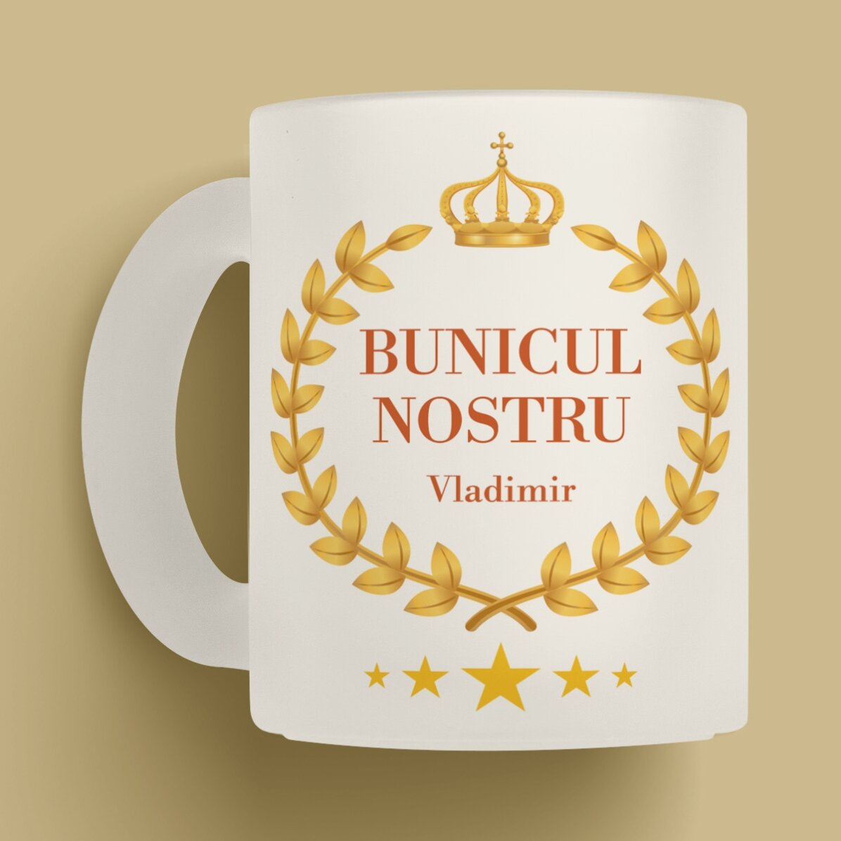 Cană sticlă mată personalizată cu text - Bunicul nostru