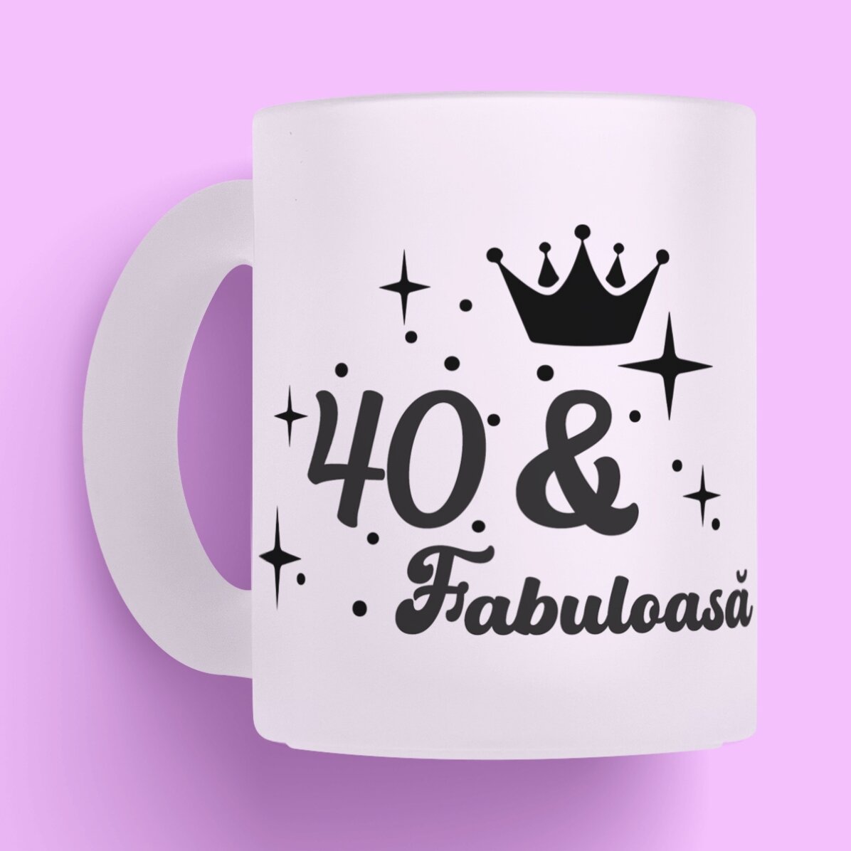 Cană sticlă mată personalizată cu text pentru aniversare - Fabuloasă