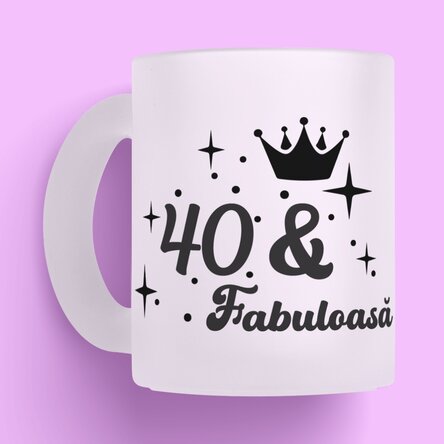 Cană sticlă mată personalizată cu text pentru aniversare - Fabuloasă