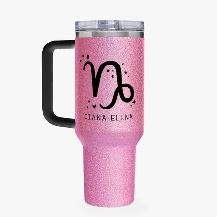 Cană termos cu mâner și pai personalizată cu mesaj - Zodia Capricorn