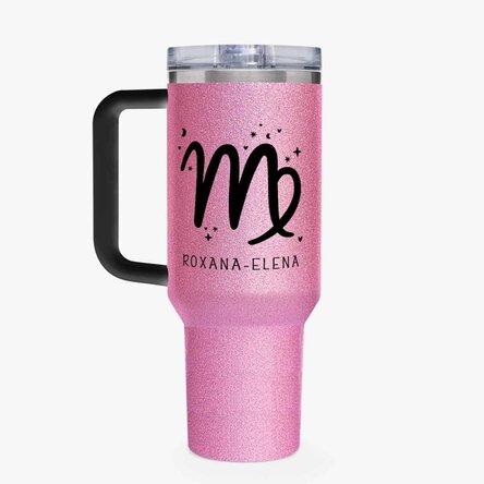 Cană termos cu mâner și pai personalizată cu mesaj - Zodia Fecioară