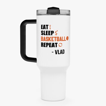 Cană termos cu mâner și pai personalizată cu nume - Baschet