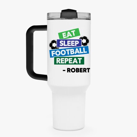 Cană termos cu mâner și pai personalizată cu nume - Football