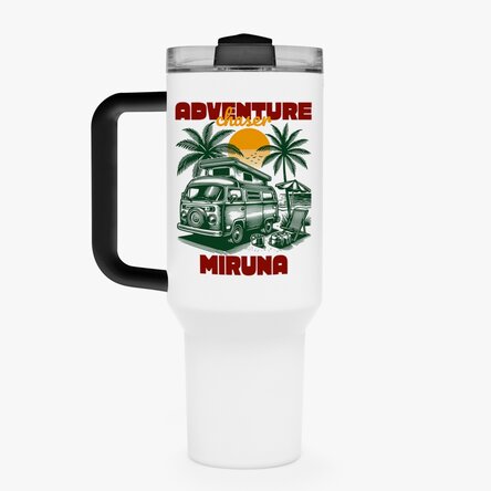 Cană termos cu mâner și pai personalizată cu text - Dream chaser