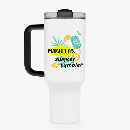 Cană termos cu mâner și pai personalizată cu text - Ice cream