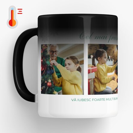 Cană termosensibilă personalizată cu 4 poze și mesaj de Crăciun pentru bunici 