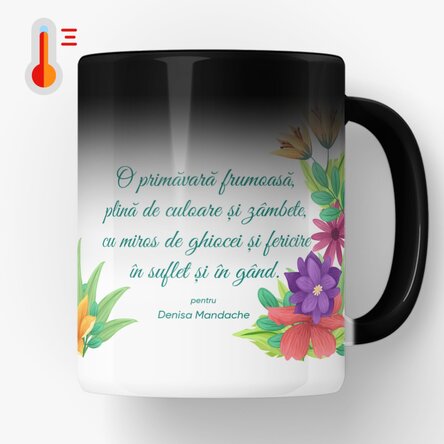 Cană termosensibilă personalizată cu logo și text - Flori de primăvară