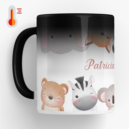 Cană termosensibilă personalizată cu nume - Animăluțe 