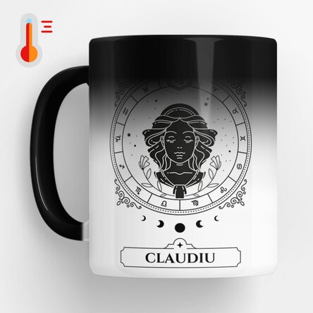 Cană termosensibilă personalizată cu nume și zodie - Fecioara