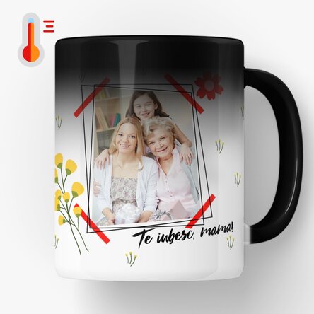 Cană termosensibilă personalizată cu o poză și text - Te iubesc, mama! 