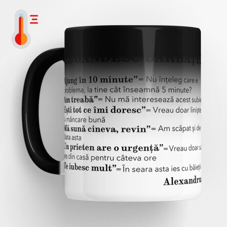 Cană termosensibilă personalizată cu text - Ce gândesc bărbații