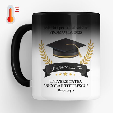Cană termosensibilă personalizată cu text - Felicitări pentru absolvire 