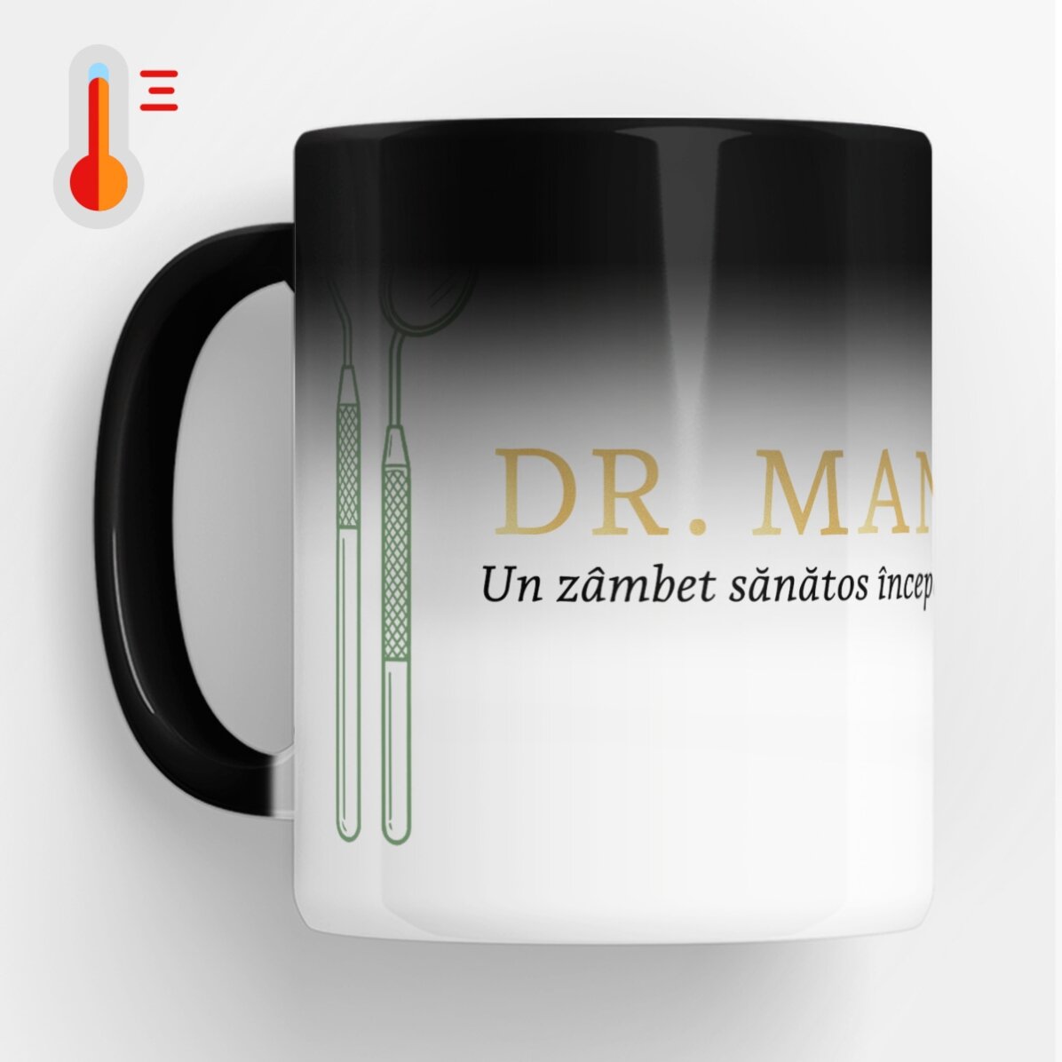 Cană termosensibilă personalizată cu text - Golden Dentist