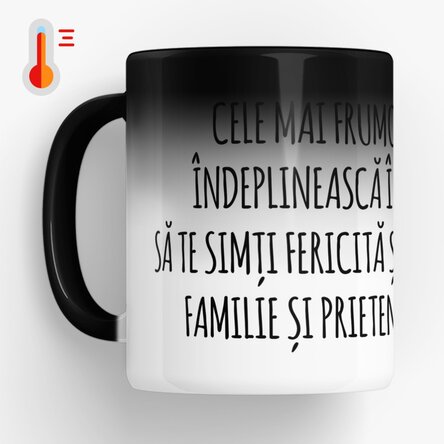 Cană termosensibilă personalizată cu text - Mesaj pentru prieteni 