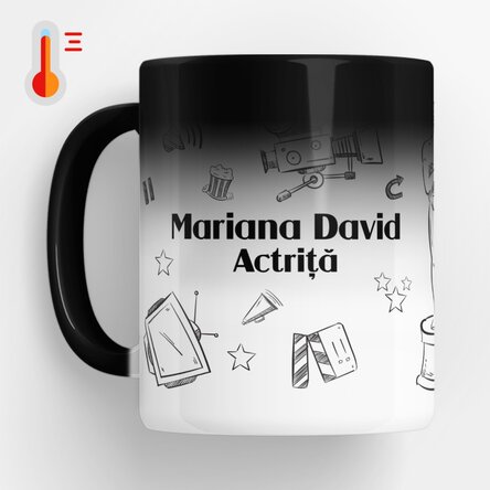 Cană termosensibilă personalizată cu text pentru actori - Hand drawn set