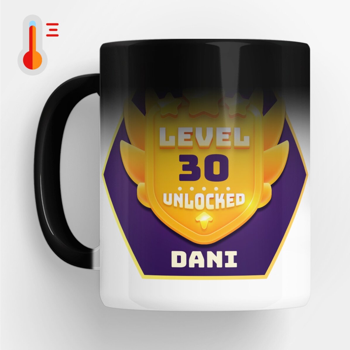 Cană termosensibilă personalizată cu text pentru aniversare - Level Unlocked