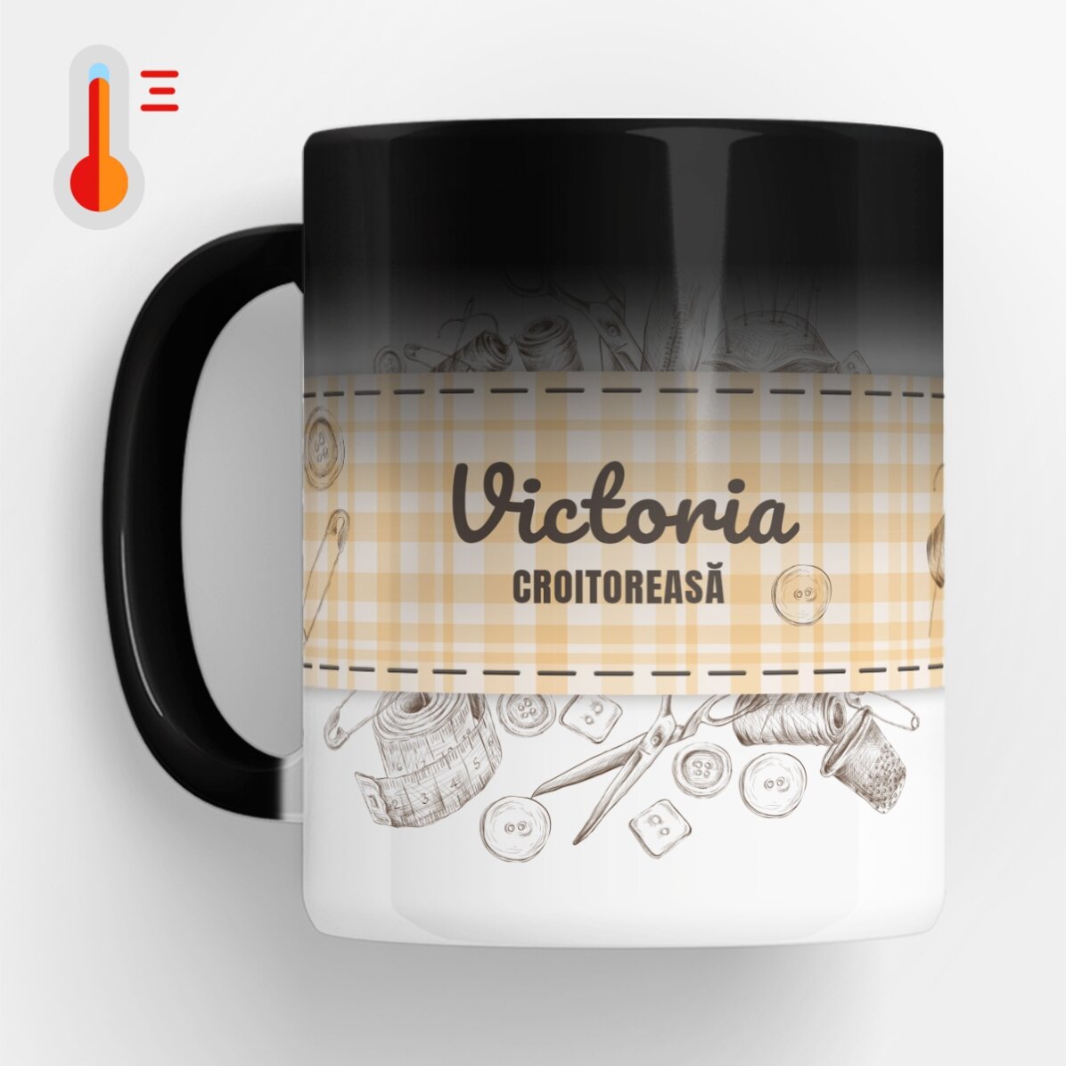 Cană termosensibilă personalizată cu text pentru croitori - Sewing kit