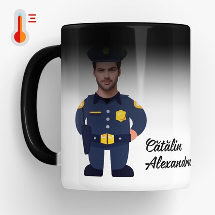 Cană termosensibilă personalizată cu text - Pentru polițiști