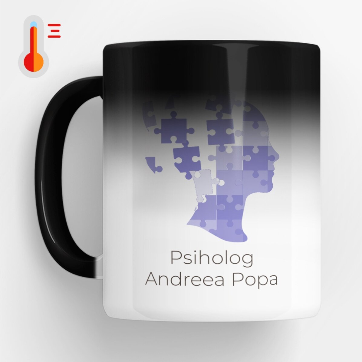 Cană termosensibilă personalizată cu text pentru psihologi - Mental puzzle