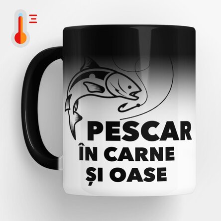Cană termosensibilă personalizată cu text - Pescar în carne și oase