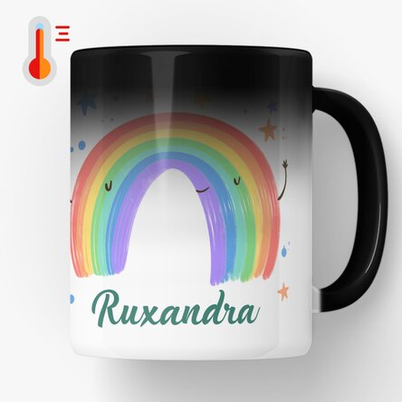 Cană termosensibilă personalizată cu text - Rainbow