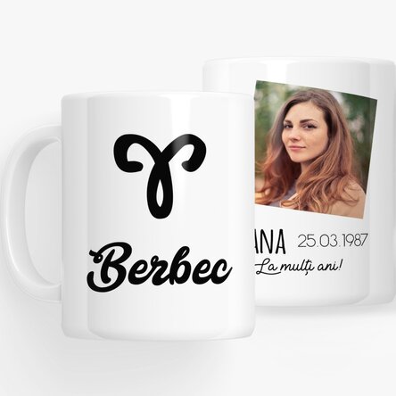 Cană zodiac personalizată cu poză și text - Berbec 
