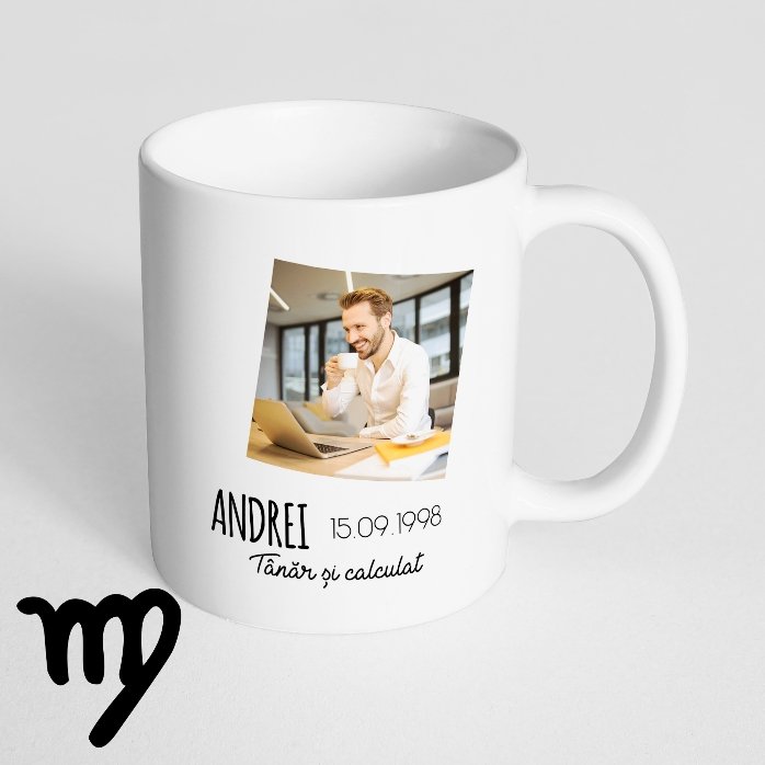 Cană zodiac personalizată cu poză și text - Fecioară