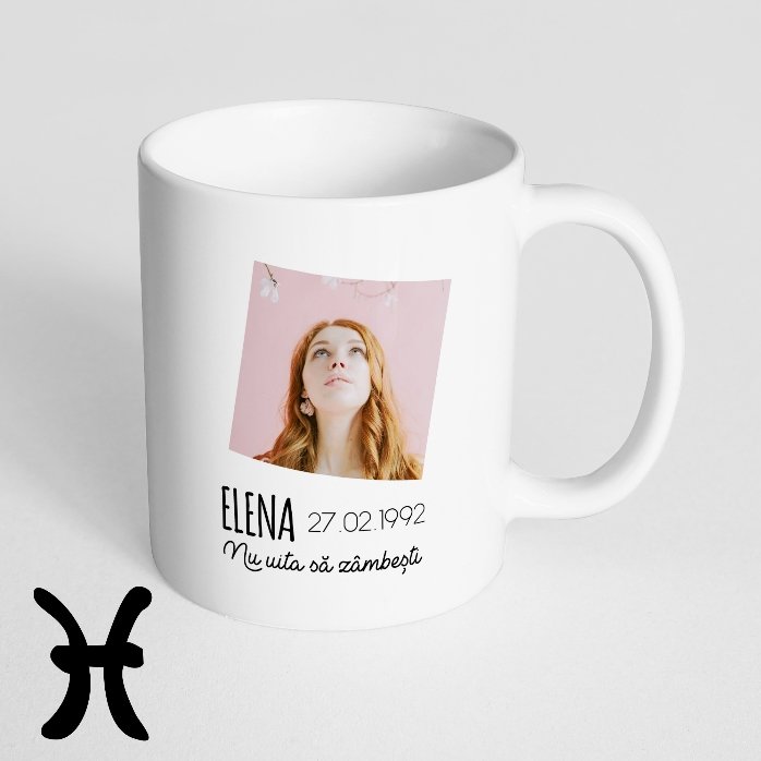 Cană zodiac personalizată cu poză și text - Pești