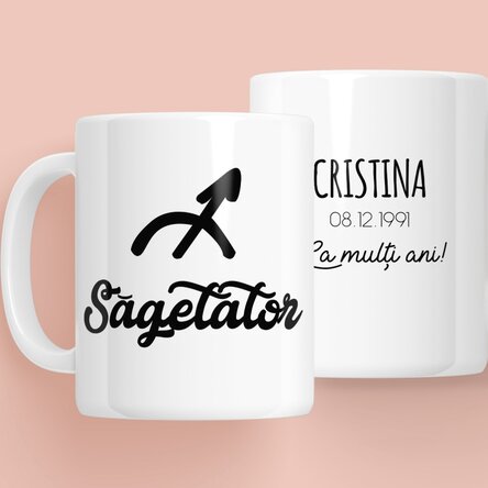 Cană zodiac personalizată cu text - Săgetător