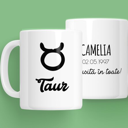Cană zodiac personalizată cu text - Taur