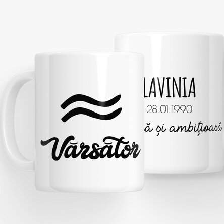 Cană zodiac personalizată cu text - Vărsător