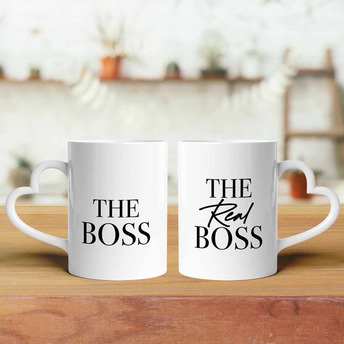 Cani pentru cuplu personalizate cu text  - The Boss & The Real Boss