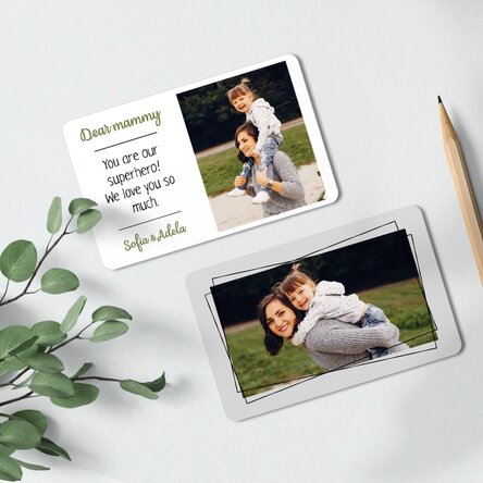 Card aluminiu personalizat față-verso cu 2 poze și mesaj