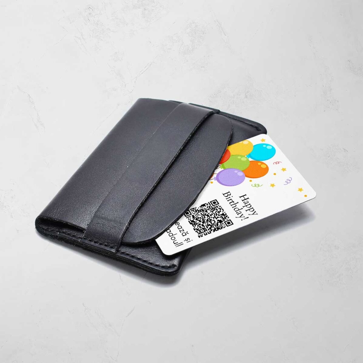 Card aluminiu personalizat față-verso cu mesaj, cod QR și o poză - Happy Birthday!