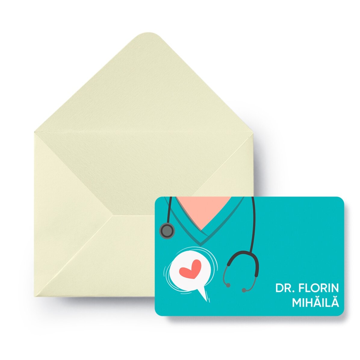 Card aluminiu personalizat față-verso cu mesaj pentru doctor/ asistent medical