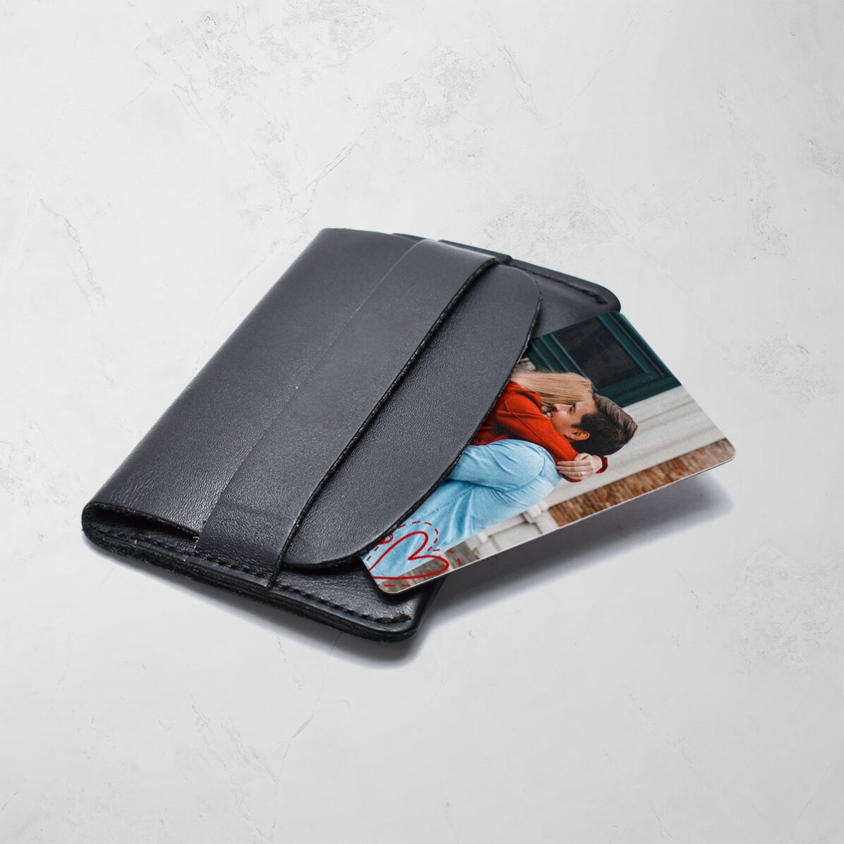 Card aluminiu personalizat față-verso cu mesaj și o fotografie