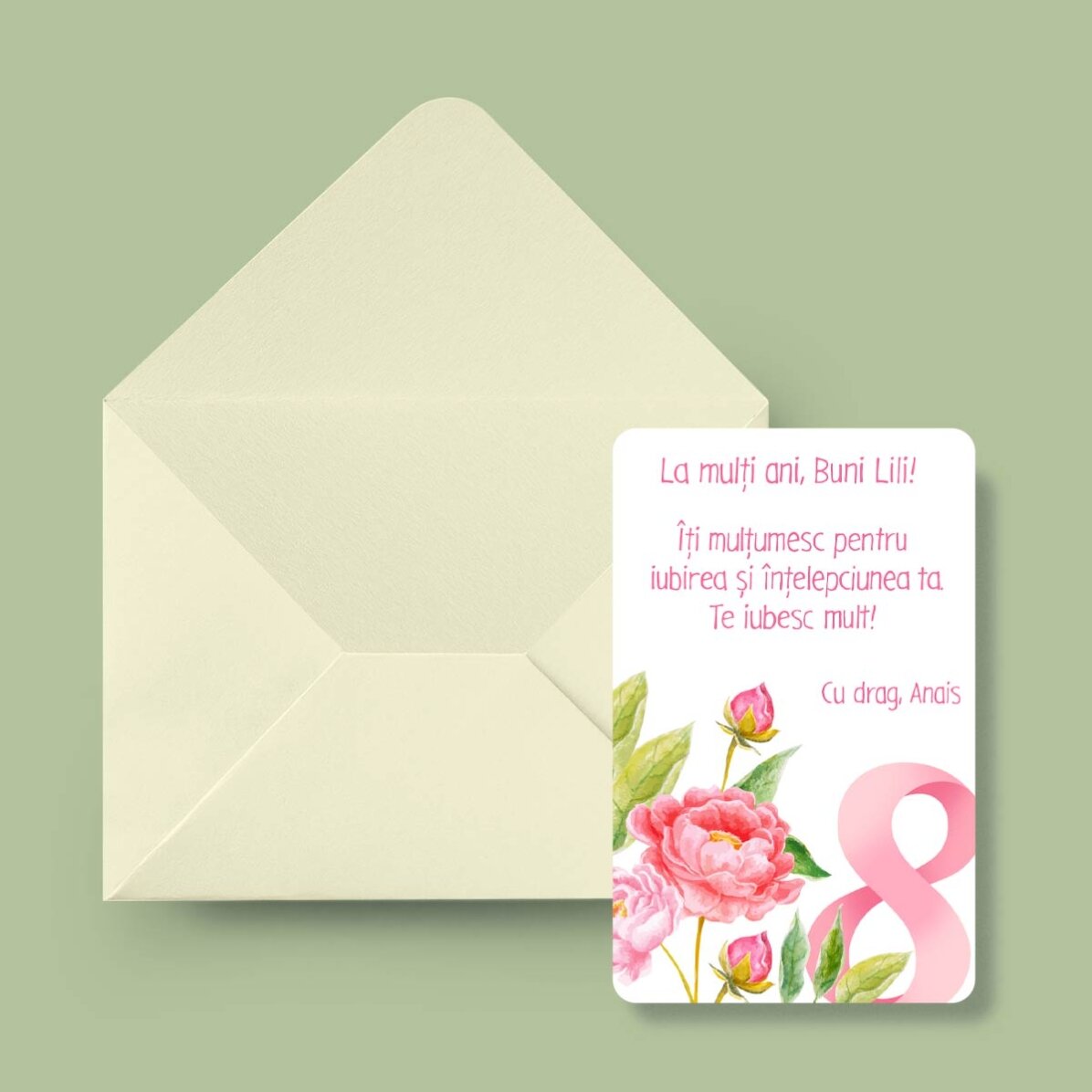 Card aluminiu personalizat față-verso cu mesaj și o poză - Flori