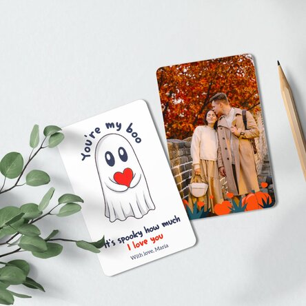 Card aluminiu personalizat față-verso cu mesaj și o poză - My Boo