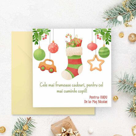 Card pătrat personalizat cu mesaj - Mesaj de la Moș Nicolae