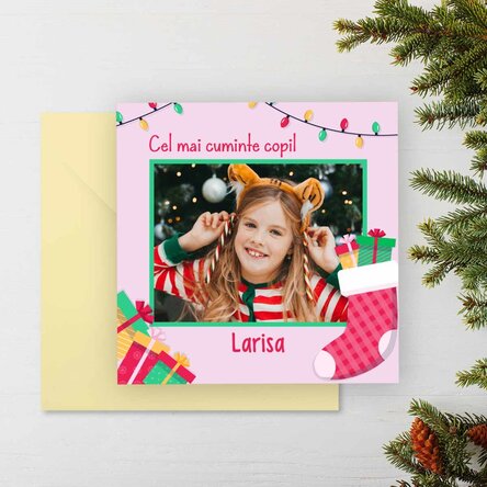 Card pătrat personalizat cu mesaj și o poză - Mesaj de la Moș Nicolae