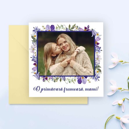 Card pătrat personalizat cu text și poză - Primăvară